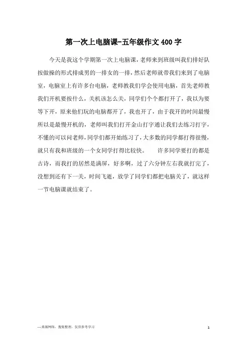 第一次上电脑课-五年级作文400字