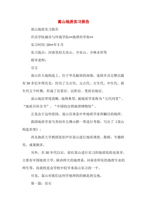 嵩山地质实习报告
