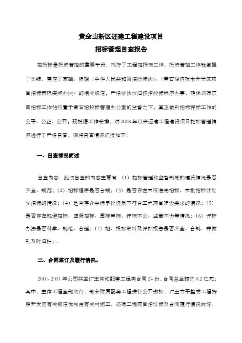 工程项目招标自查自纠报告
