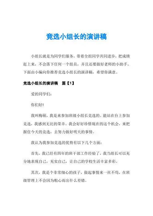竞选小组长的演讲稿