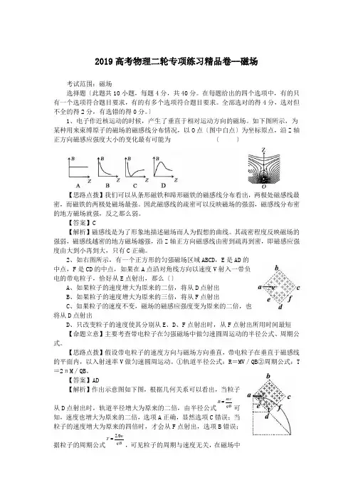 2019高考物理二轮专项练习精品卷--磁场