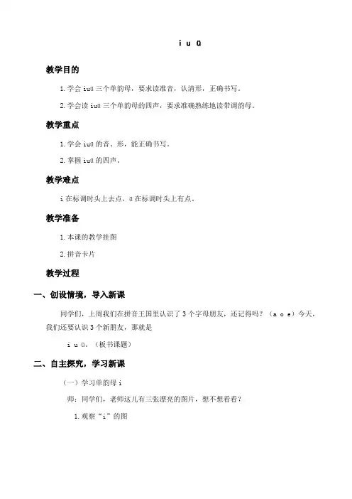 最新部编版 一年级语文上册 i u ü  教学实录