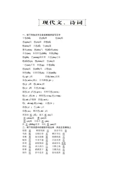 2016中考精英语文(人教版)总复习：第一部分教材知识梳理+九年级下册+现代文、诗词