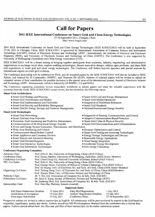 Call for Papers 2011 IEEE International Conference on Smart Grid and Clean Energy Technologies