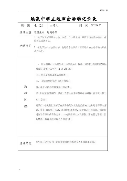 主题班会活动记录表1