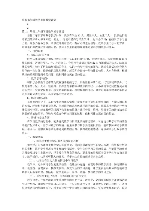 培智数学教学计划