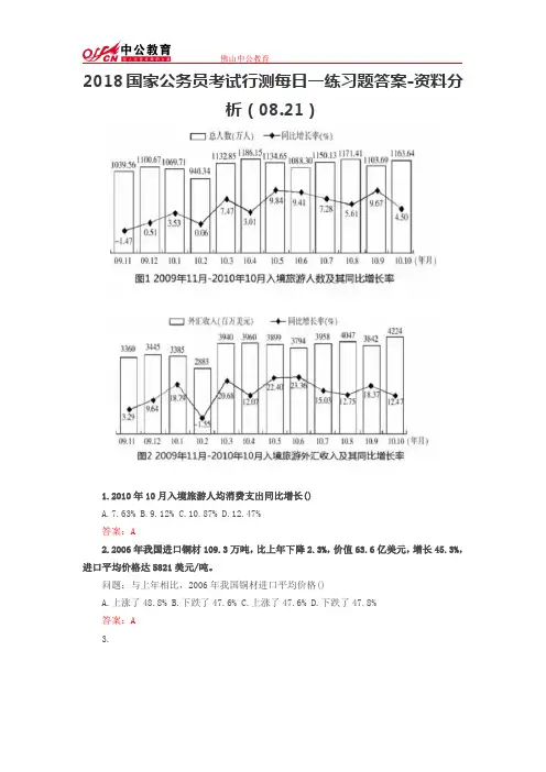 2018国家公务员考试行测每日一练习题答案-资料分析(08.21)