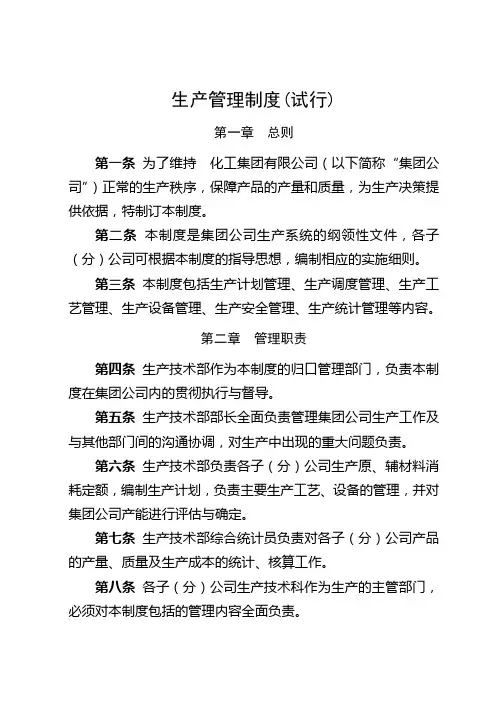 化工集团生产管理制度范例