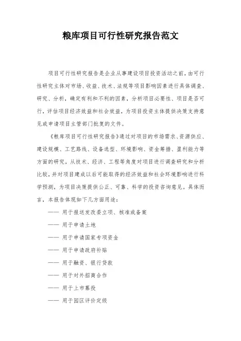粮库项目可行性研究报告范文