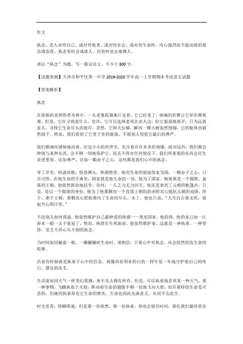 高考语文满分作文范例及解析--执念