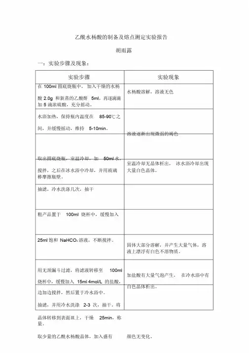 乙酰水杨酸的制备实验报告 2