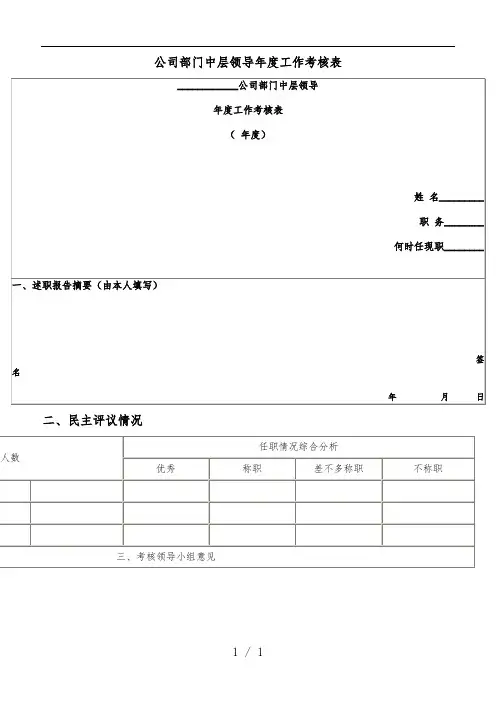 公司部门中层领导年度工作考核记录表