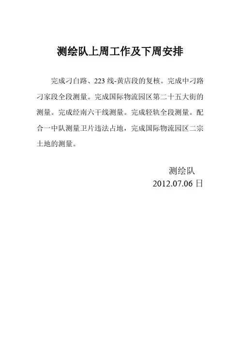 测绘队上周工作及下周打算7.06