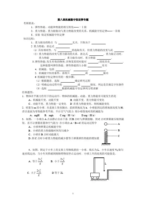 机械能守恒定律高考专题复习