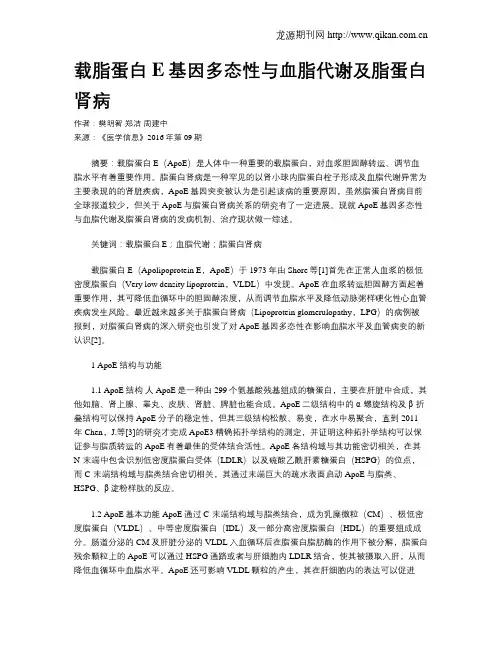载脂蛋白E基因多态性与血脂代谢及脂蛋白肾病