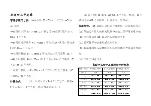 常见字画尺寸表 2