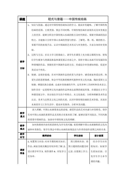 高中美术_《中国传统绘画》教学设计学情分析教材分析课后反思