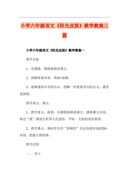 小学六年级语文《阳光皮肤》教学教案三篇