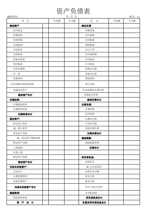 资产负债表模板 2