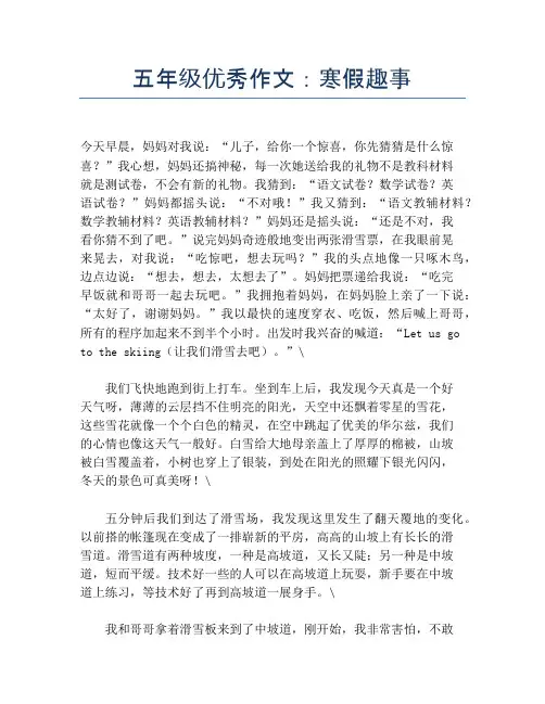 五年级优秀作文：寒假趣事