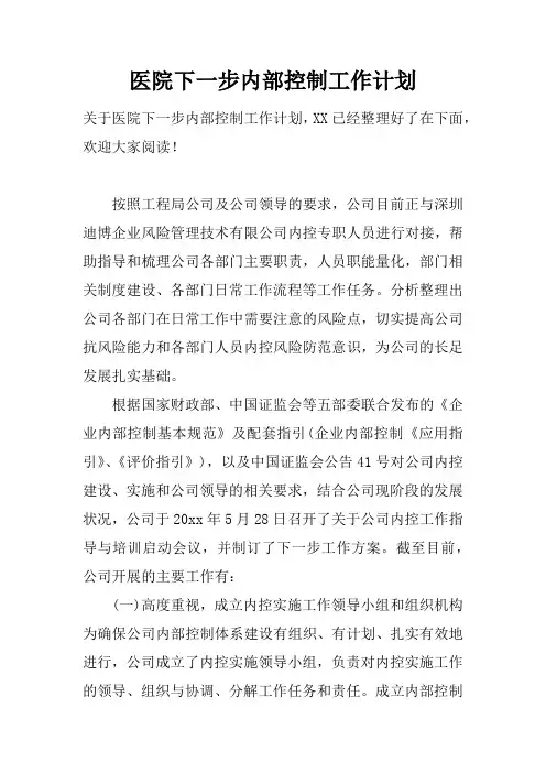 医院下一步内部控制工作计划