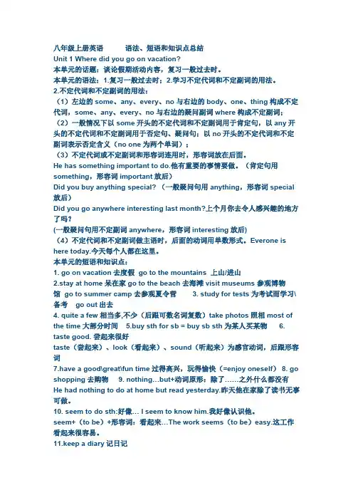 八年级上册英语 语法、短语和知识点总结