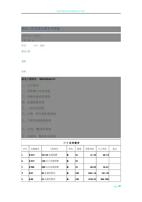 弱电工程预算定额参考模板