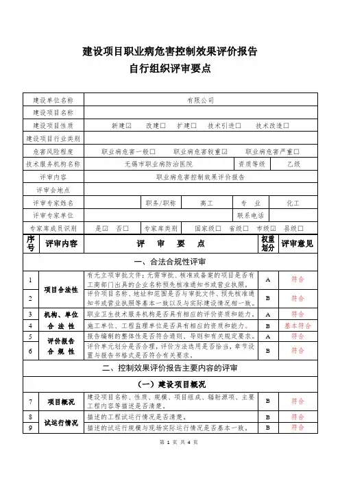 建设项目职业病危害控制效果评价报告