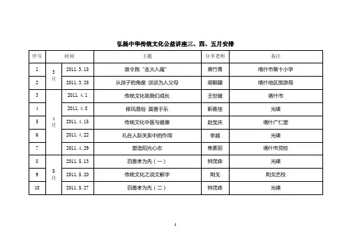 传统文化公益讲座安排表