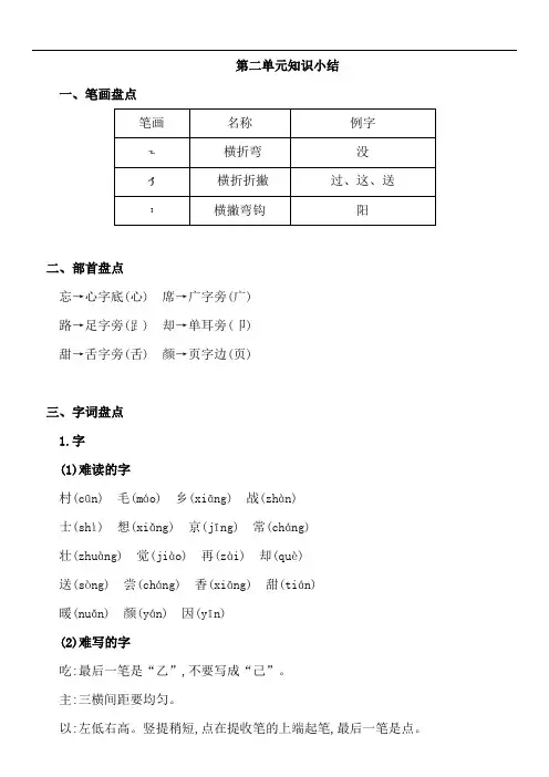 部编版一年级(下)语文第二单元知识点总结