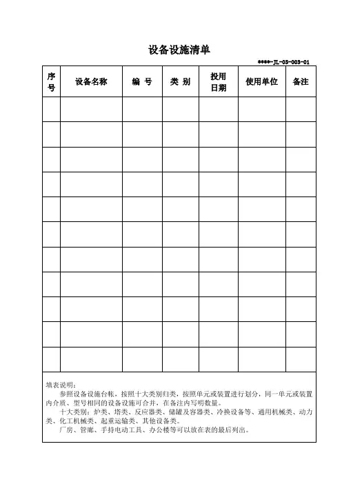 设施设备清单