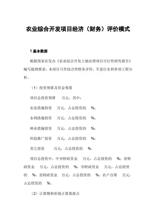 农业综合开发项目经济(财务)评价模式 精品