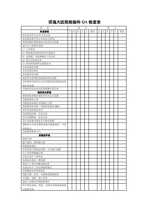 邵逸夫医院检验科QA检查表
