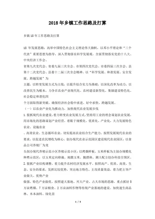 乡镇工作思路及打算