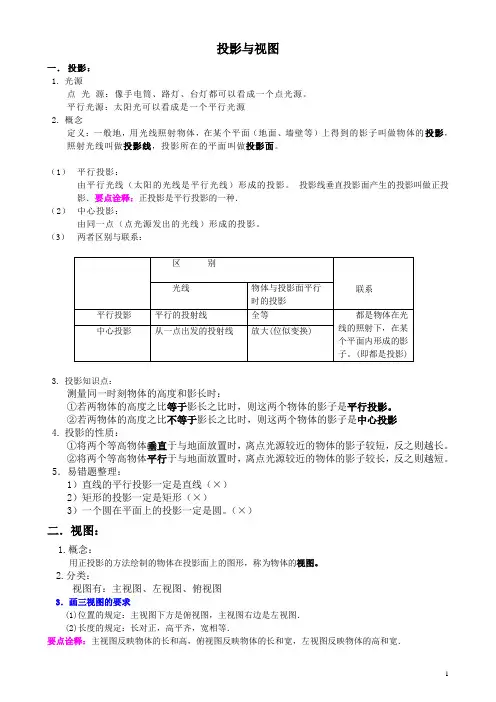 投影与三视图知识点与巩固训练