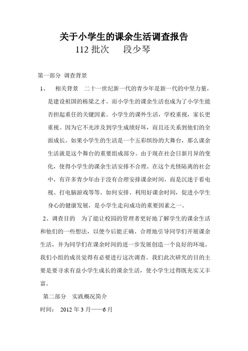 关于小学生的课余生活调查报告