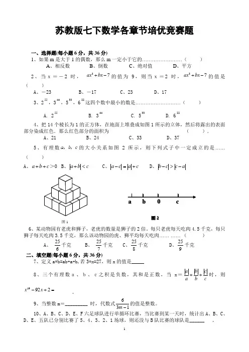 苏教版七下数学各章节培优竞赛题及答案