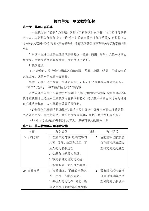 部编人教版五年级语文下册第六单元教学初探(单元计划