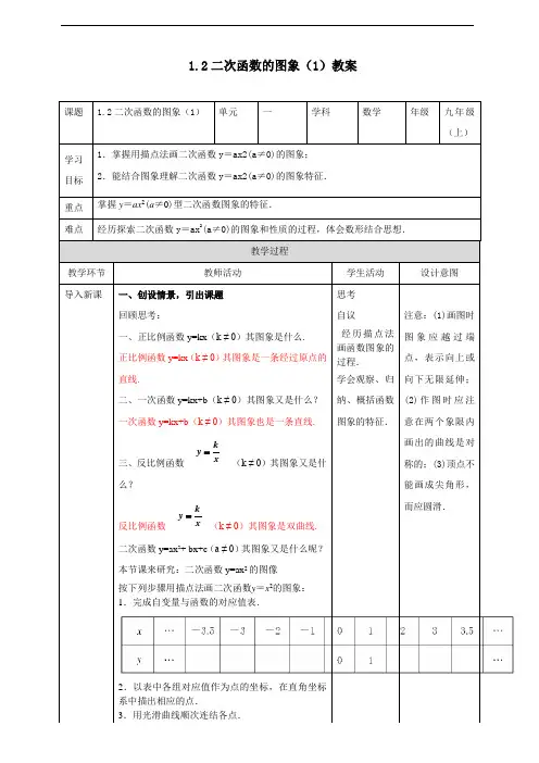 1.2二次函数的图象(1)教案