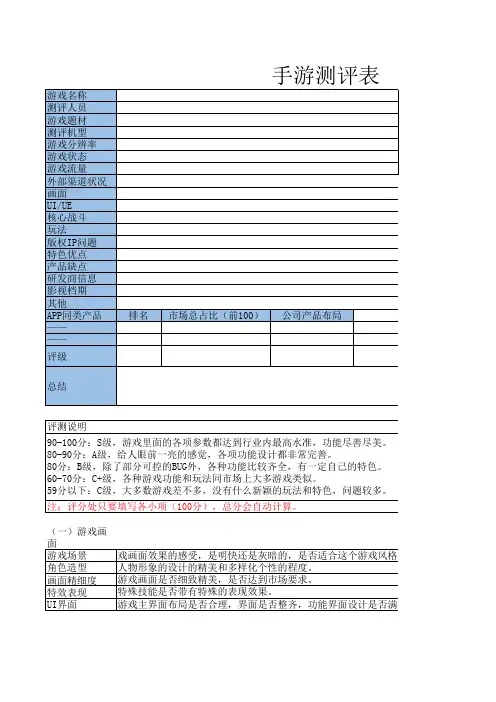 手游测评表【模板】