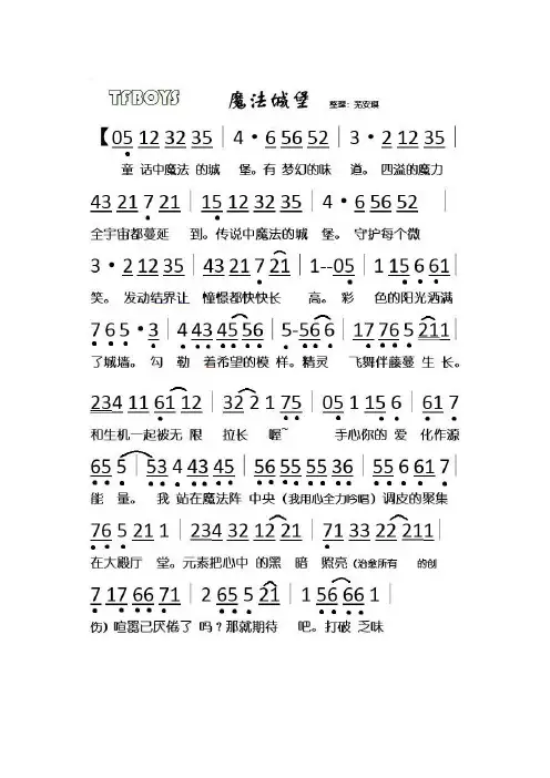 TFBOYS魔法城堡数字简谱