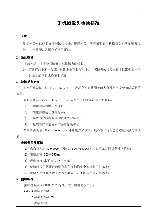 手机摄像头检验标准