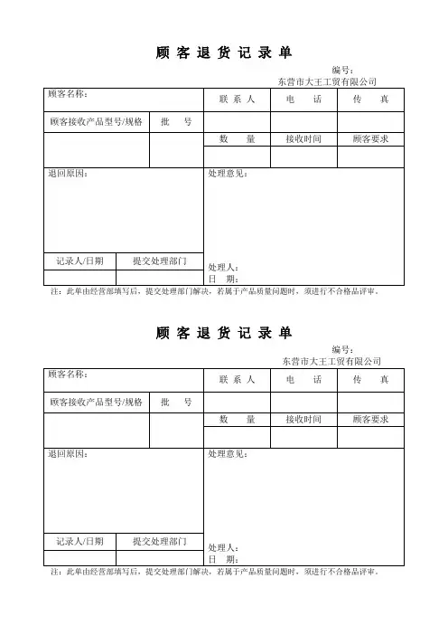 31顾客退货记录单