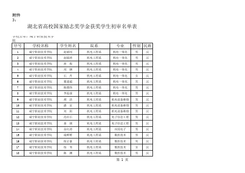 湖北省高校国家励志奖学金获奖学生初审名单表