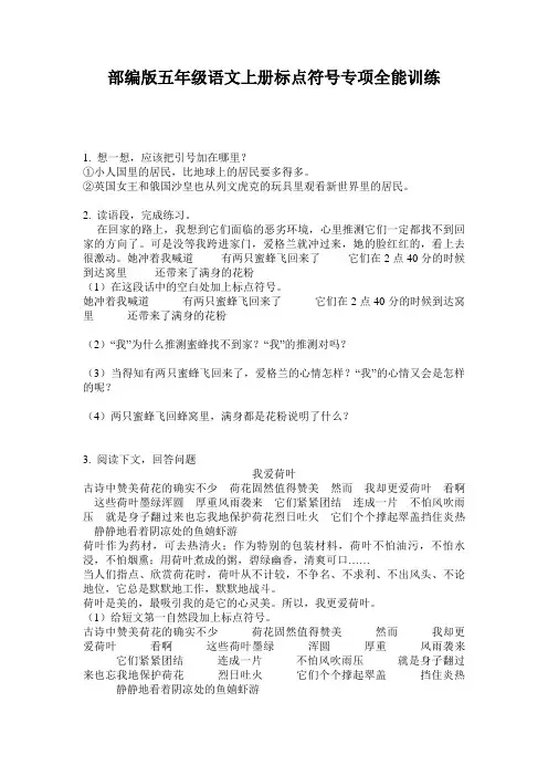 部编版五年级语文上册标点符号专项全能训练