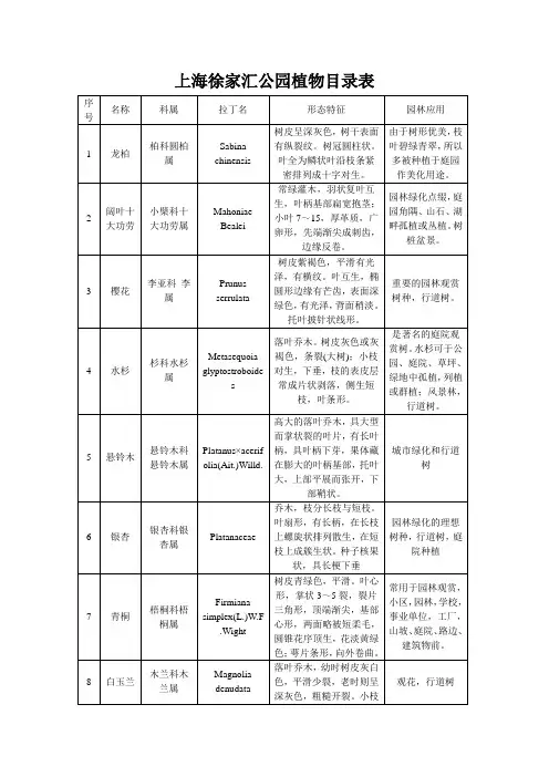 上海徐家汇公园植物名录