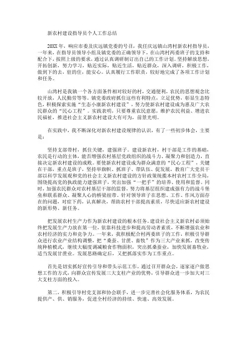 新农村建设指导员个人工作总结(最新)