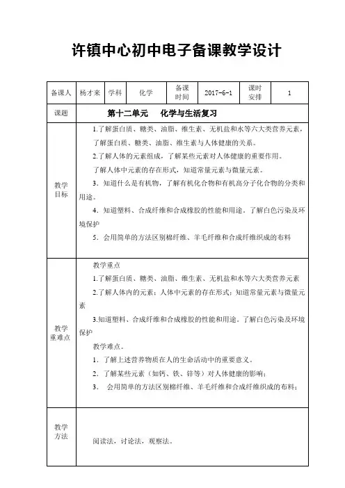 化学人教版九年级下册第十二单元  化学与生活  (单元复习)