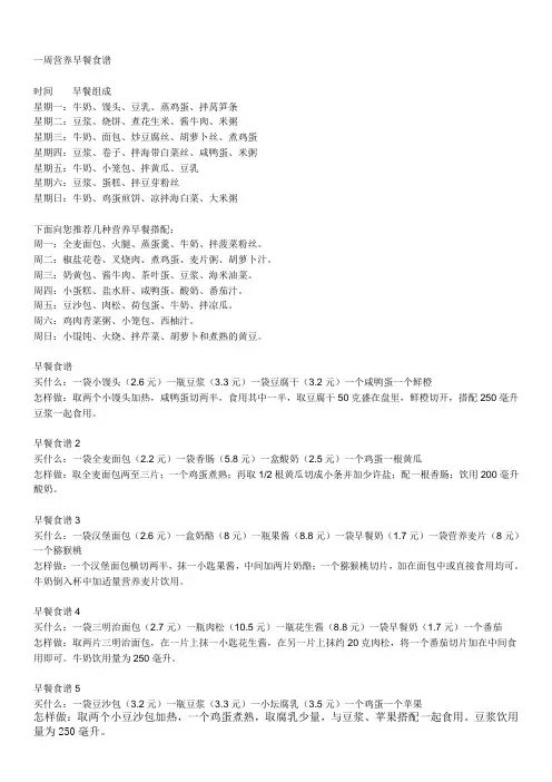 一周营养早餐食谱