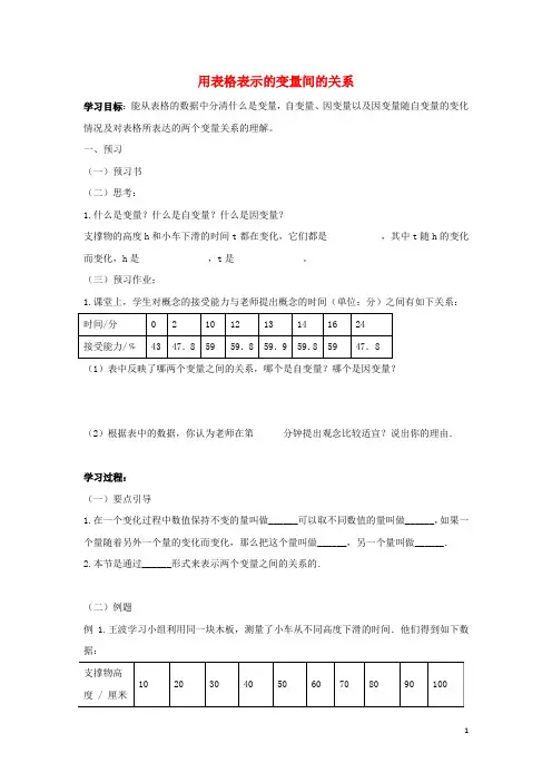 七年级数学下册第三章变量之间的关系 学案 (新版)北师大版